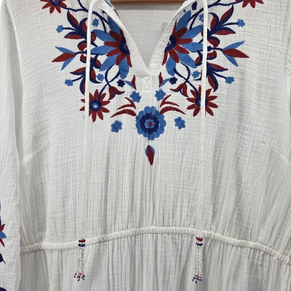Soft Surroundings Maxi Dress L White Floral Embroidered Boho Cottagecore Coastal - Picture 12 of 12